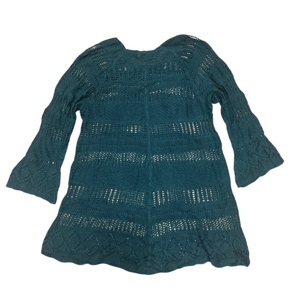 Green Crochet Knit Sweater Cover-Up Boho Tunic - Picture 3 of 7